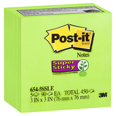 POST-IT NOTES SUPER STICKY 76X76MM LIMEADE 654-5SSLE