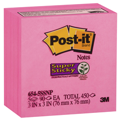 POST-IT NOTES SUPER STICKY 76X76MM NEON PINK 654-5SSNP