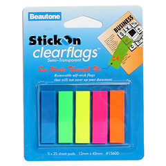 STICK ON FLAGS REMOVABLE CLEAR 5 COLOURS (12x45mm) #15600