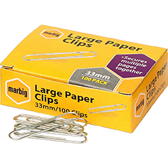PAPER CLIPS ESSELTE 33MM LARGE ROUND PK100 #55415