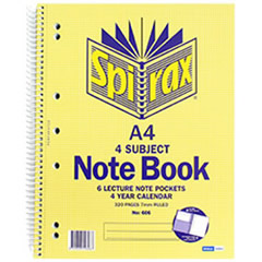 PAD SPIRAX 606 A4 4 SUBJECT NOTEBOOK 320 PAGE #86060