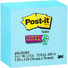 POST-IT NOTES SUPER STICKY 76X76MM ELECTRIC BLUE 654-5SSBE