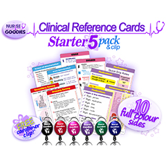 NURSE GOODIES CLINICAL REFERENCE CARDS - STARTER 5 PACK     (+CLIP)