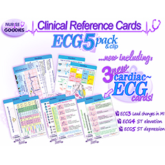 NURSE GOODIES CLINICAL REFERENCE CARDS - ECG 5 PACK (+CLIP)